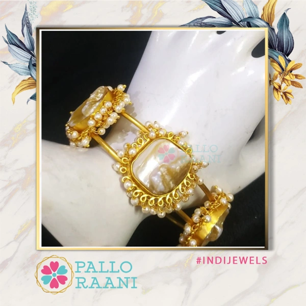 Moonstone Jadau Bracelet - Adjustable, Gold, Ivory